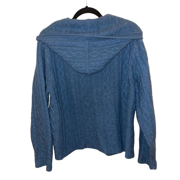 Eddie Bauer Women’s XL Blue Lamb's Wool Hooded Long Sleeve Cable knit Cardigan - Picture 9 of 12